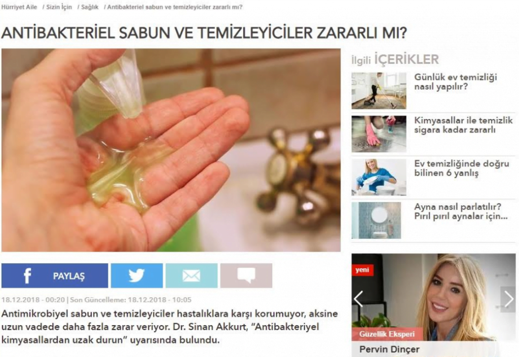 Antibateriyel temizleyiciler - Dr. Sinan Akkurt