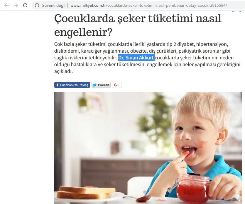 milliyet.com.tr - 22.1.19 - Dr. Sinan Akkurt Çocuklarda şeker tüketimi