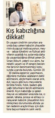 Kış kabızlığı - Dr. Sinan Akkurt Kış kabızlığı